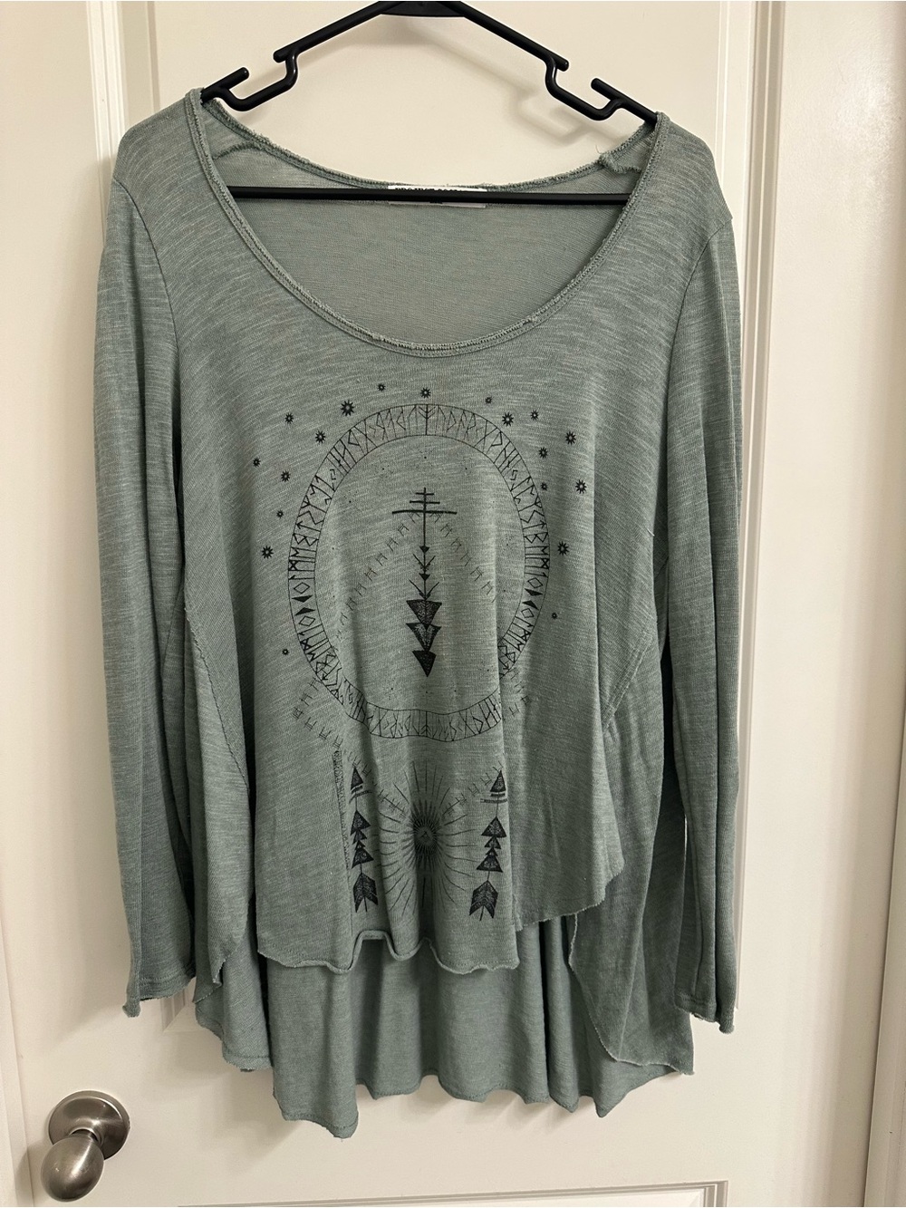 Project Social T Sage Green Graphic Layered Hem Long Sleeve Tee